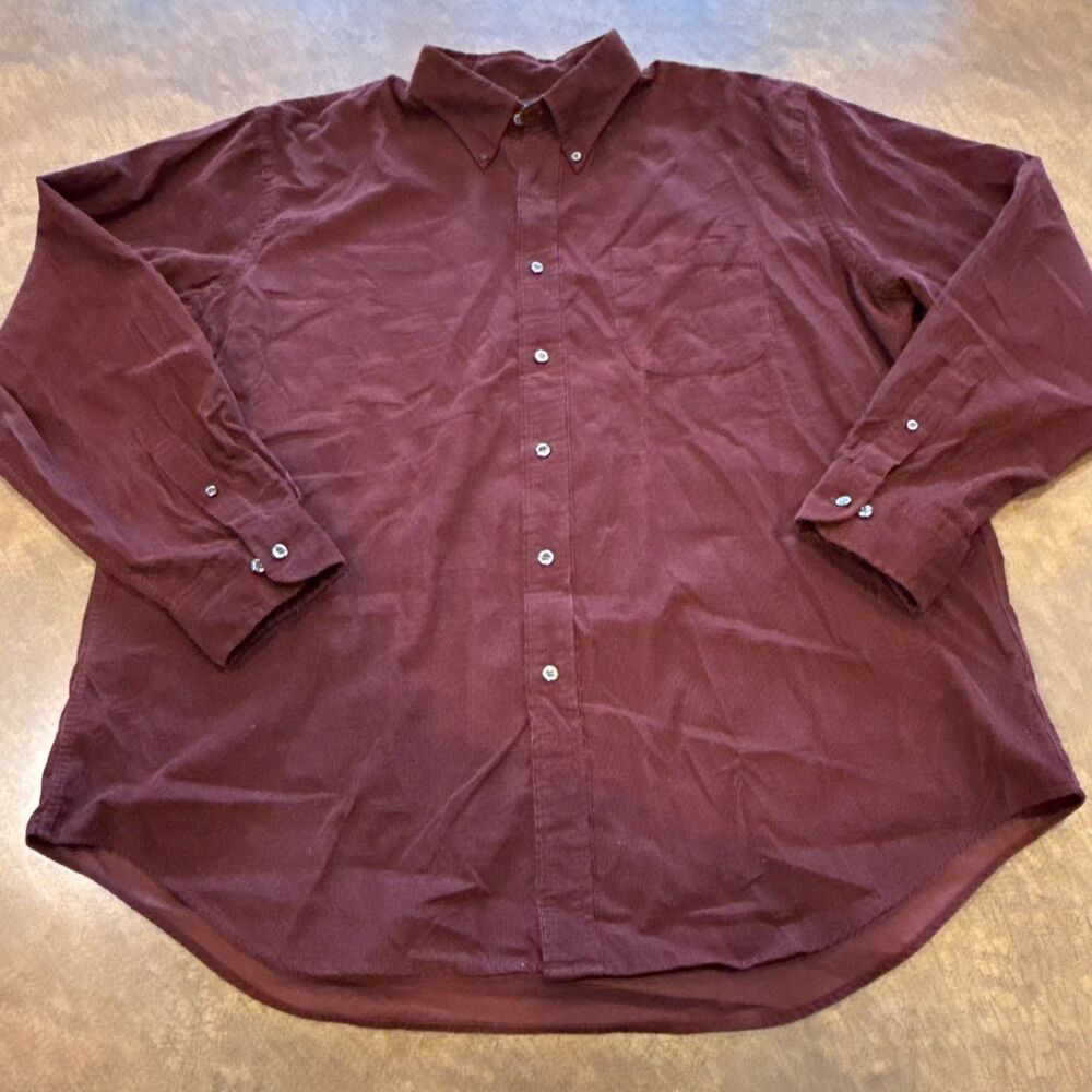 Lands' End Men's Cotton Burgundy Corduroy Button Down Shirt Size XL NWT